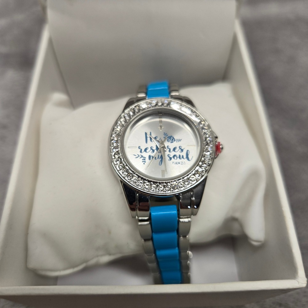 C Est. 1946 Women Watch He Restores My Soul Psalm 23 Blue Silver Needs Battery